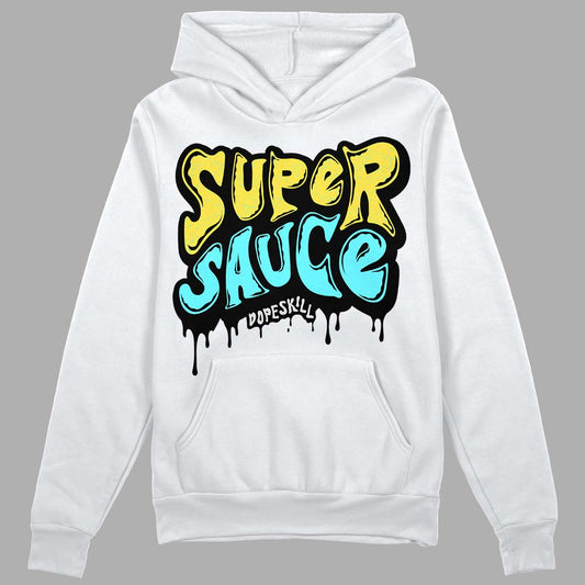 Aqua 5s DopeSkill Hoodie Sweatshirt Super Sauce Graphic - White 