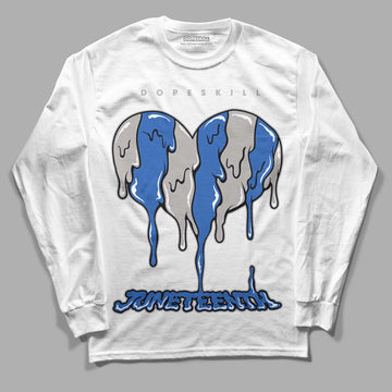 True Blue 1s DopeSkill Long Sleeve T-Shirt Juneteenth Heart Graphic - White