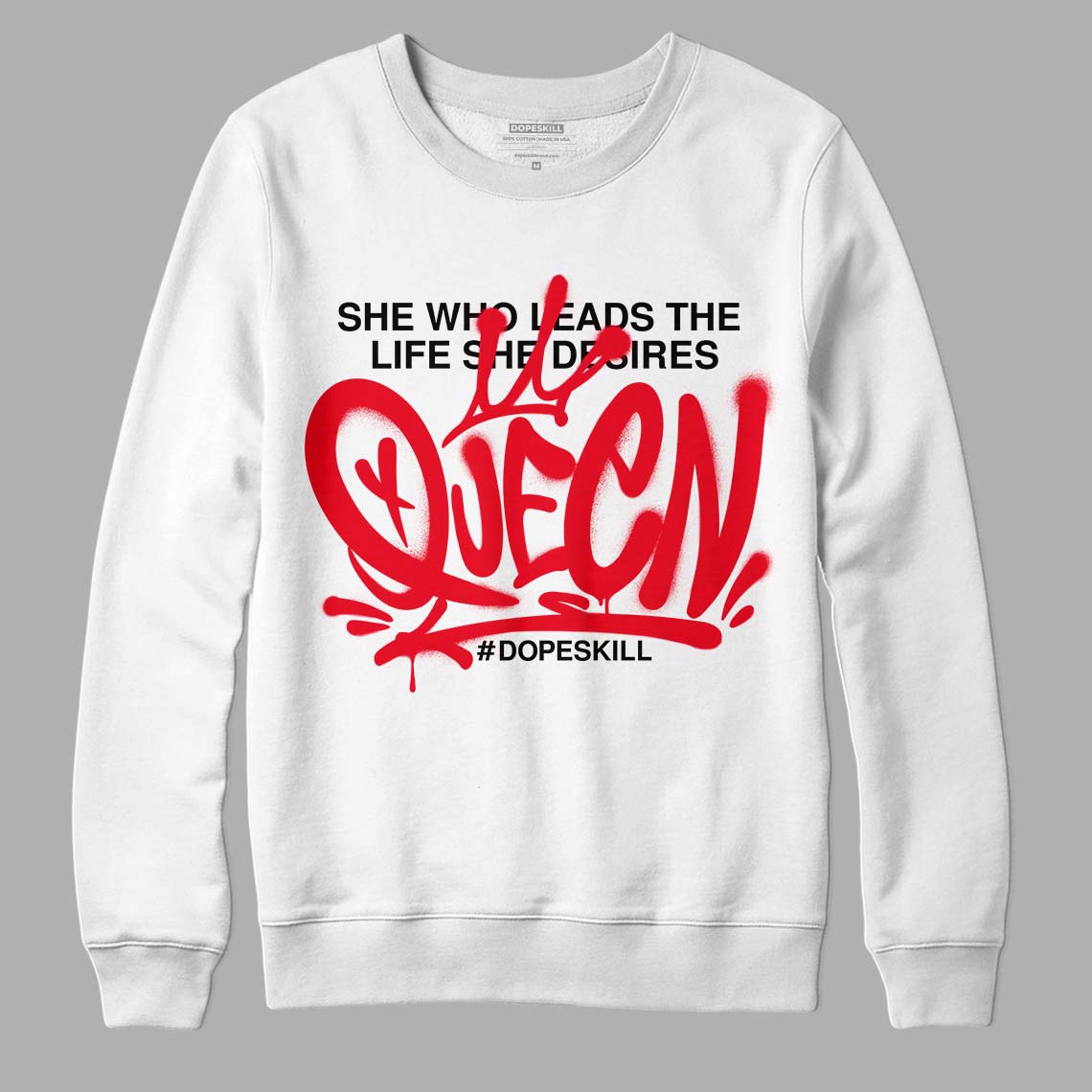 Red Thunder 4s DopeSkill Sweatshirt Queen Graphic - White 