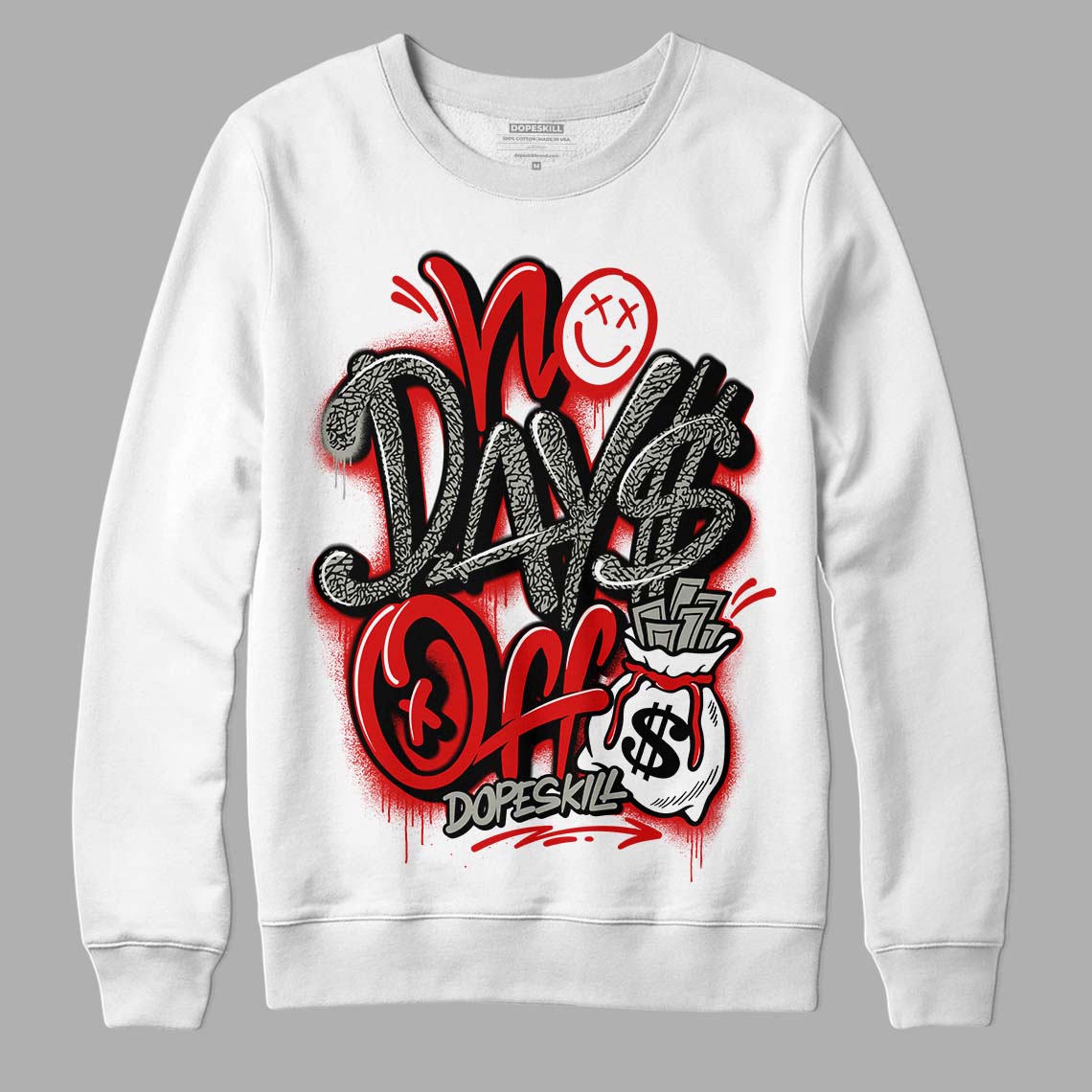 Fire Red 3s DopeSkill Sweatshirt No Days Off Graphic - White 