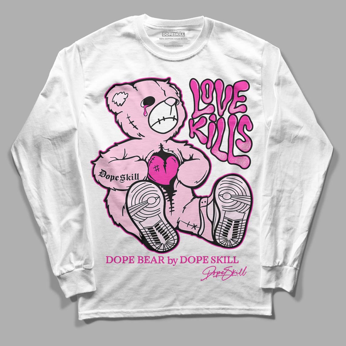 Triple Pink Dunk Low DopeSkill Long Sleeve T-Shirt Love Kills Graphic - White 