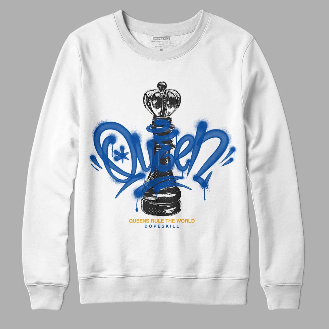 Dunk Blue Jay and University Gold DopeSkill Sweatshirt Queen Chess Graphic Streetwear - White 