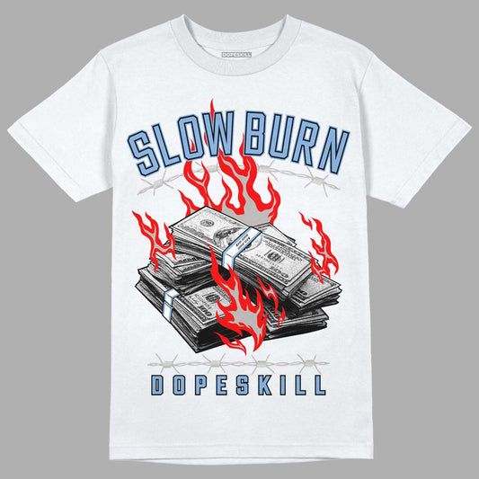 Jordan 5 Retro University Blue DopeSkill T-Shirt Slow Burn Graphic Streetwear - White