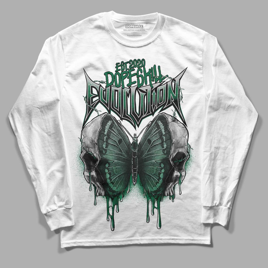 Gorge Green 1s DopeSkill Long Sleeve T-Shirt DopeSkill Evolution Graphic - White 