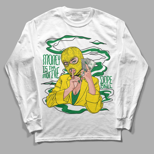 Dunk Low Reverse Brazil DopeSkill Long Sleeve T-Shirt Money Is The Motive Graphic - White