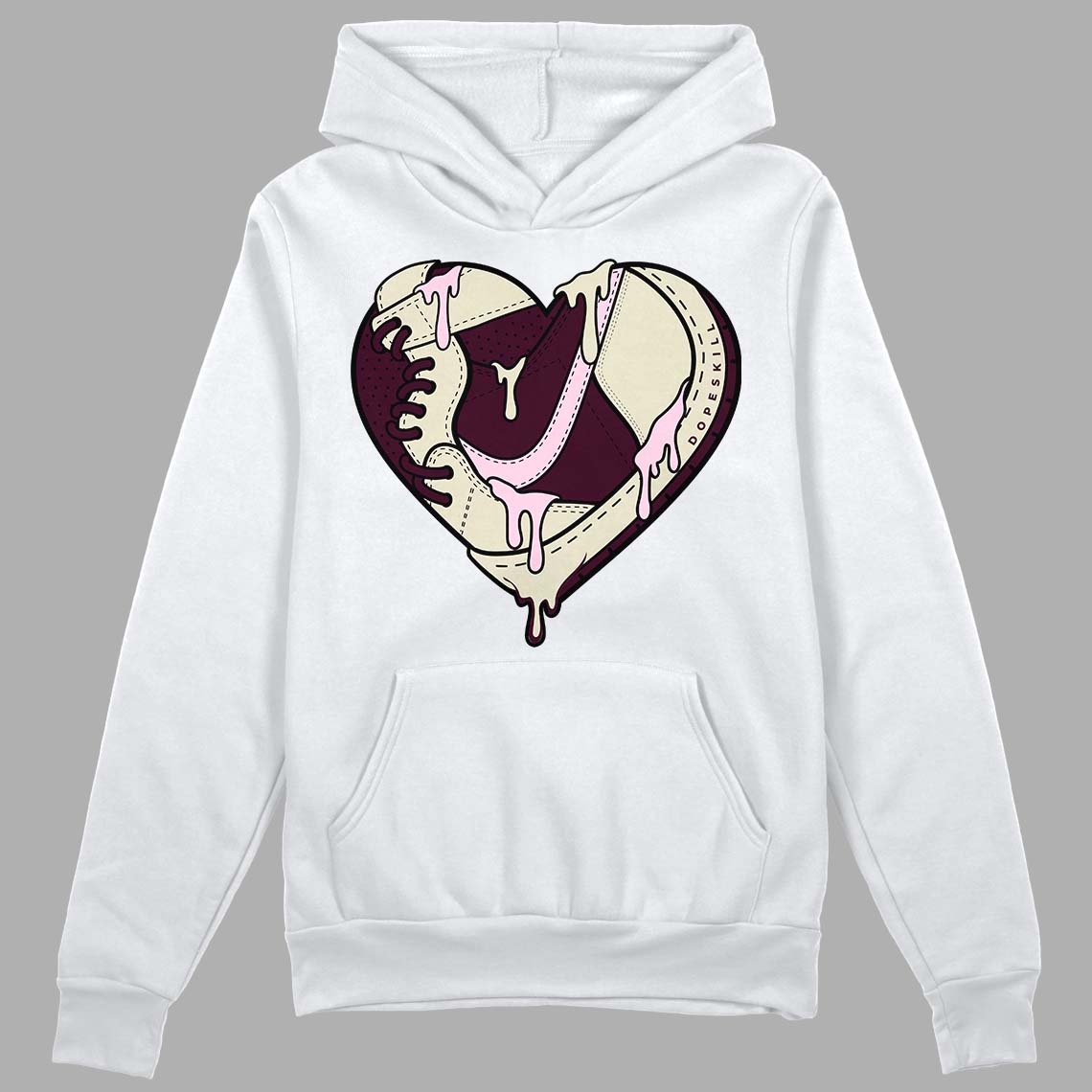 Dunk Low Night Maroon and Medium Soft Pink DopeSkill Hoodie Sweatshirt Heart Jordan Graphic Streetwear - White 