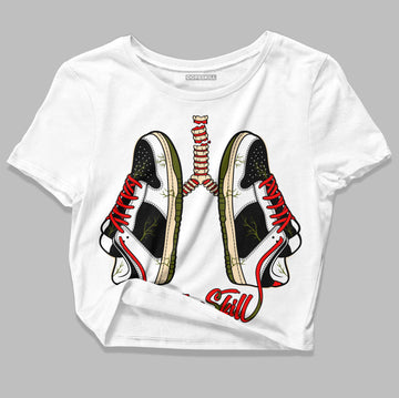 Travis Scott x Jordan 1 Low OG “Olive” DopeSkill Women's Crop Top Breathe Graphic Streetwear - White