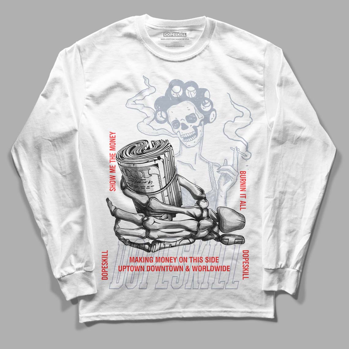 Jordan 3 Retro White Cement Reimagined DopeSkill Long Sleeve T-Shirt Show Me The Money Graphic Streetwear - White