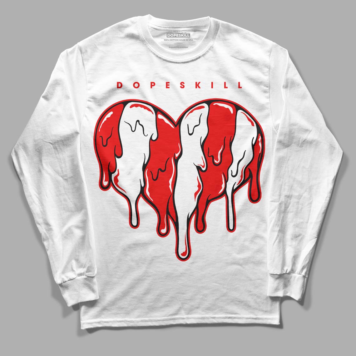 Cherry 11s DopeSkill Long Sleeve T-Shirt Slime Drip Heart Graphic - White