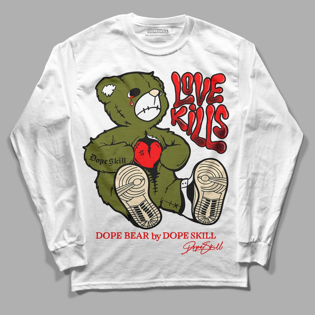 Travis Scott x Jordan 1 Low OG “Olive” DopeSkill Long Sleeve T-Shirt Love Kills Graphic Streetwear - White