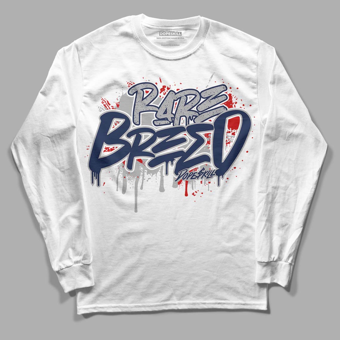 Midnight Navy 4s DopeSkill Long Sleeve T-Shirt Rare Breed Graphic - White