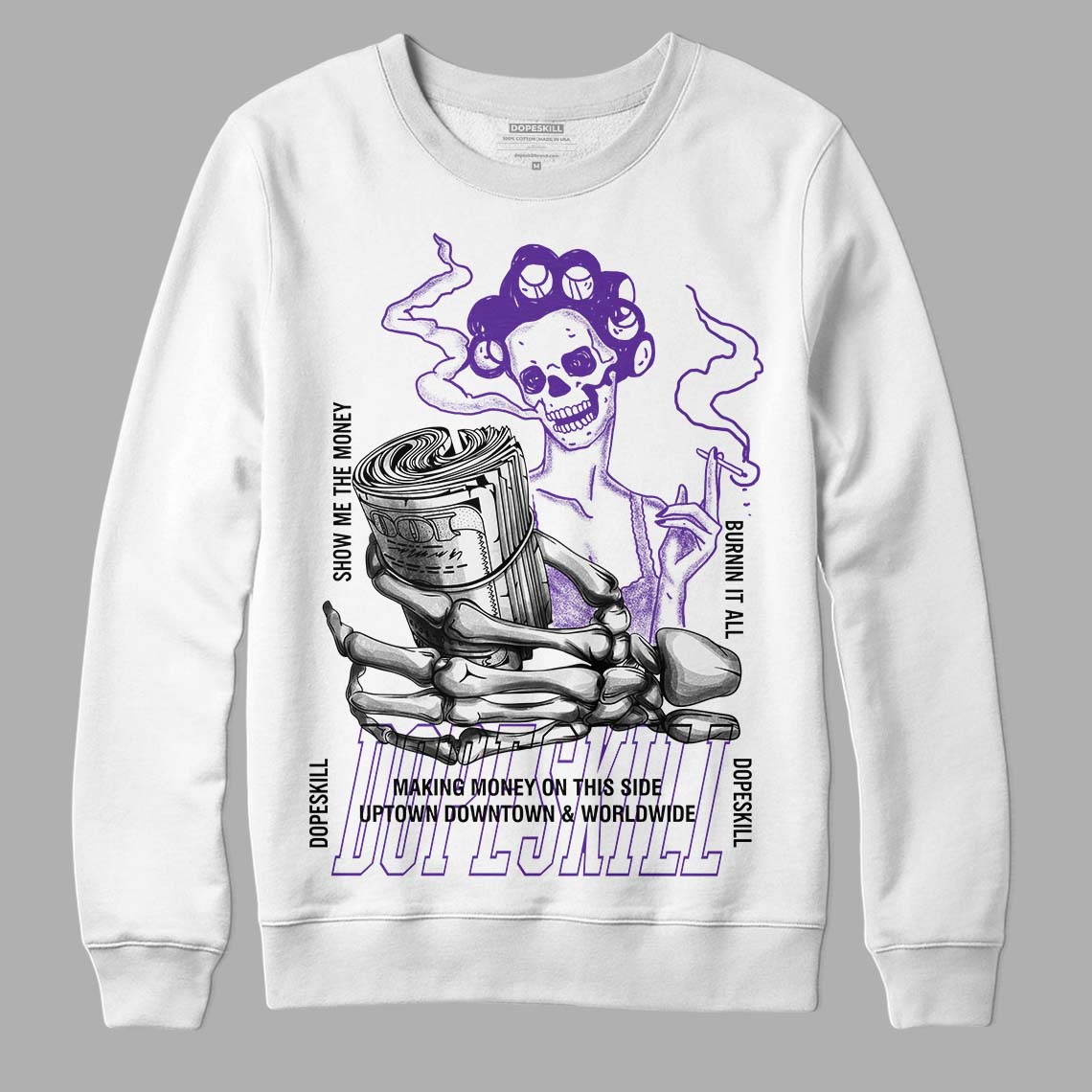 PURPLE Collection DopeSkill Sweatshirt Show Me The Money Graphic - White 