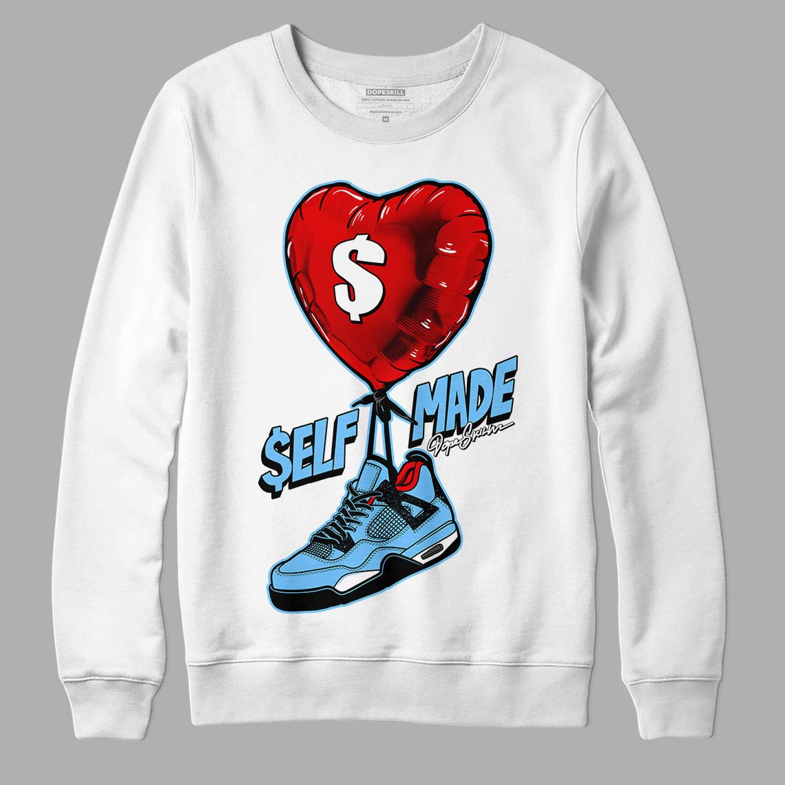 Travis Scott x Jordan 4 Retro 'Cactus Jack' DopeSkill Sweatshirt Self Made Graphic Streetwear - White 