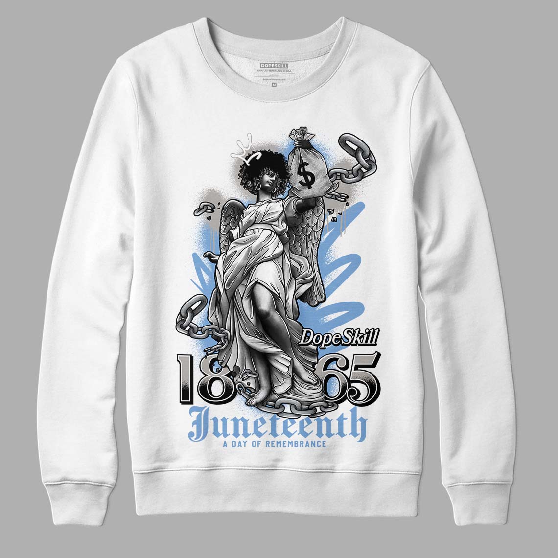 Jordan 5 Retro University Blue DopeSkill Sweatshirt Juneteenth Graphic Streetwear - White 