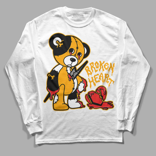 Taxi Yellow Toe 1s DopeSkill Long Sleeve T-Shirt Broken Heart Graphic - White 