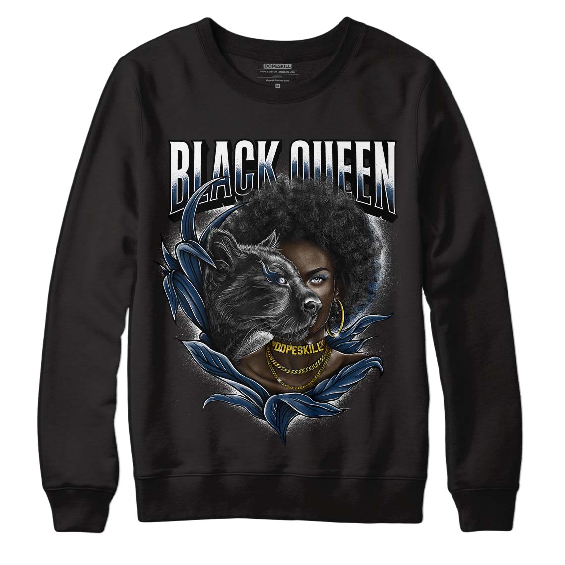 Brave Blue 13s DopeSkill Sweatshirt New Black Queen Graphic - Black 
