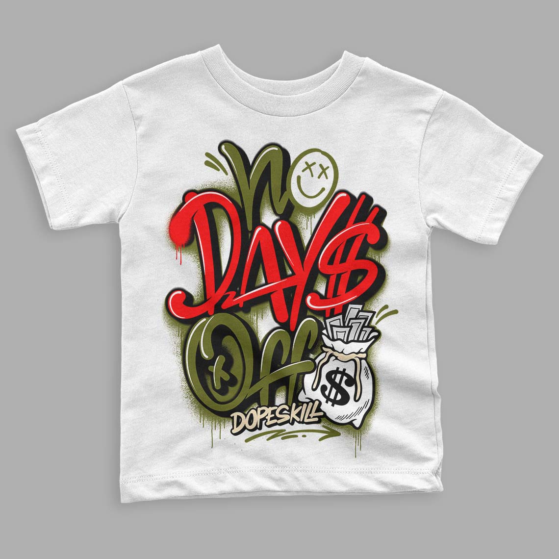 Travis Scott x Jordan 1 Low OG “Olive” DopeSkill Toddler Kids T-shirt No Days Off Graphic Streetwear - White