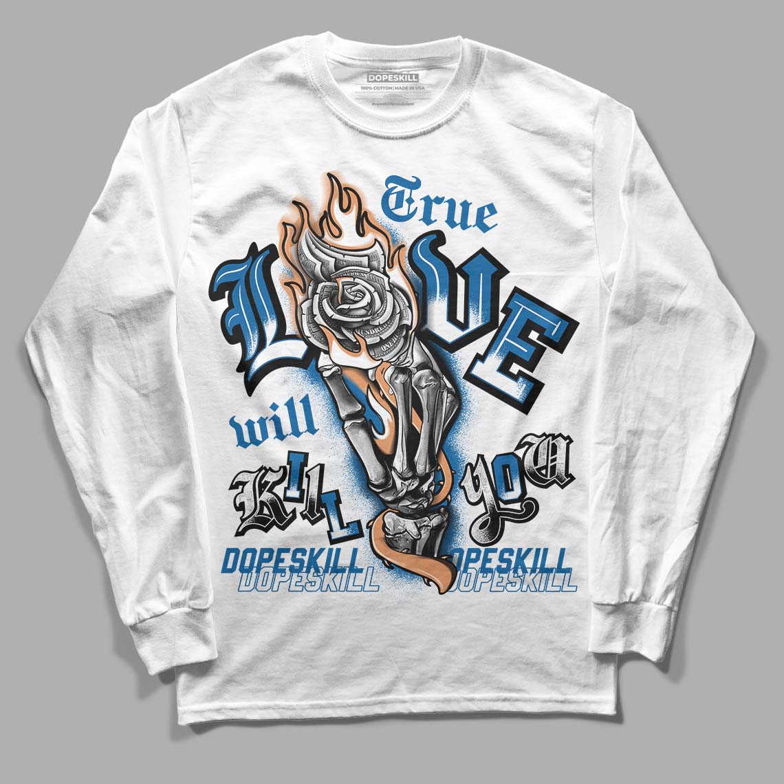 Jordan 3 Retro Wizards DopeSkill Long Sleeve T-Shirt True Love Will Kill You Graphic Streetwear - White