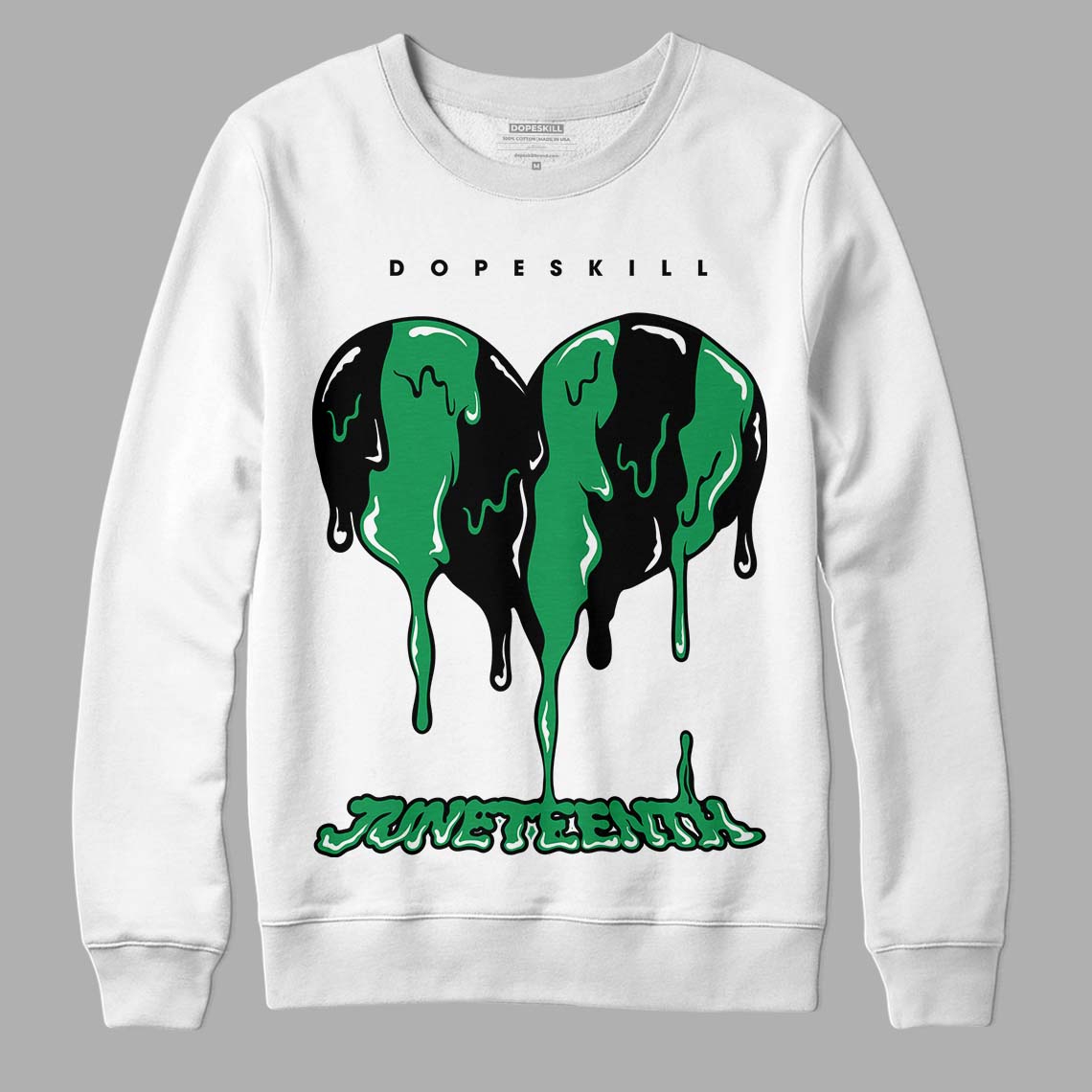 Jordan 1 Low Lucky Green DopeSkill Sweatshirt Juneteenth Heart Graphic Streetwear - White