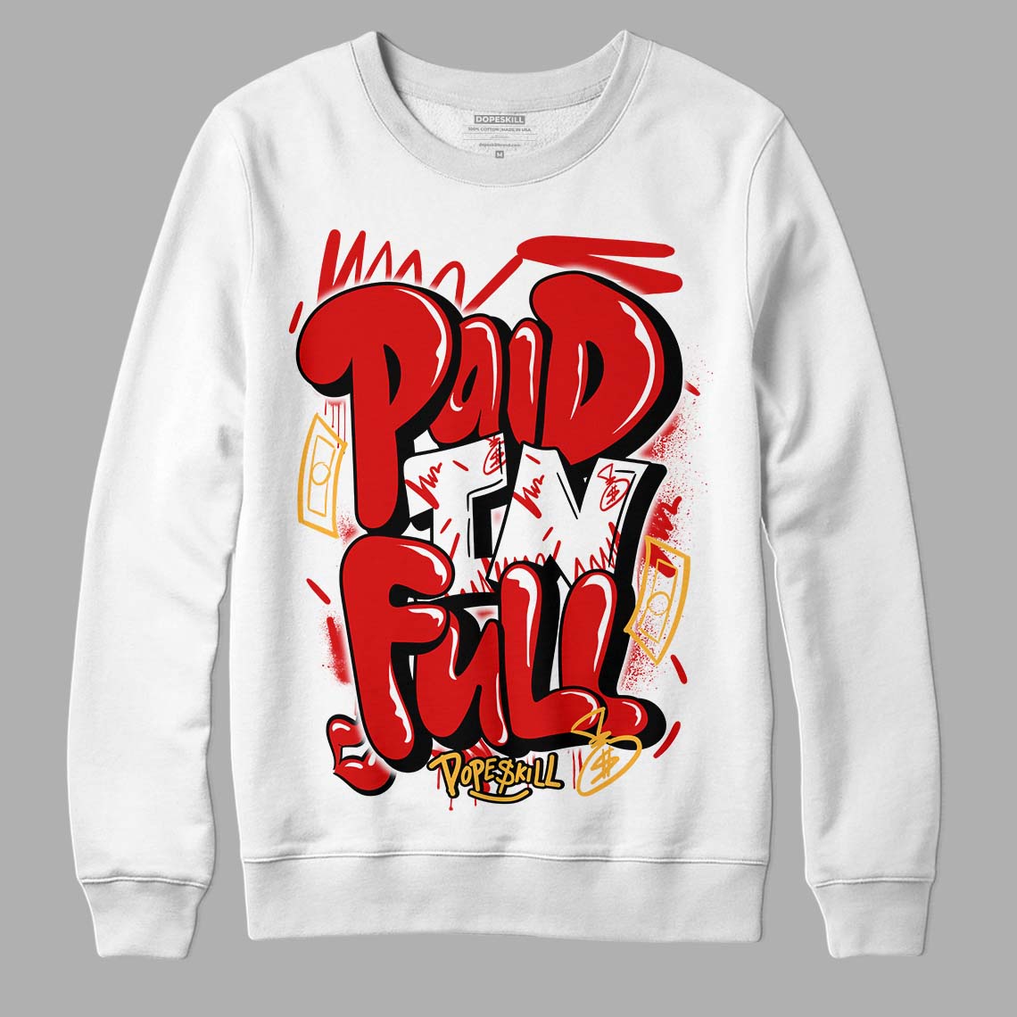 Dunk Low Gym Red DopeSkill Sweatshirt New Paid In Full Graphic - White 