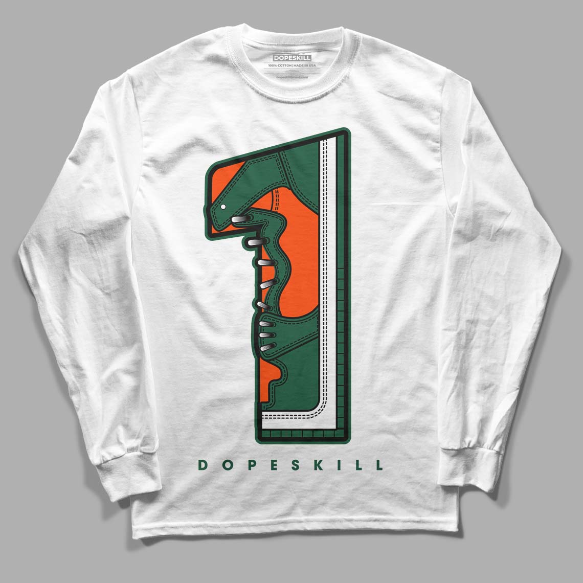 Dunk Low Team Dark Green Orange DopeSkill Long Sleeve T-Shirt No.1 Graphic - White