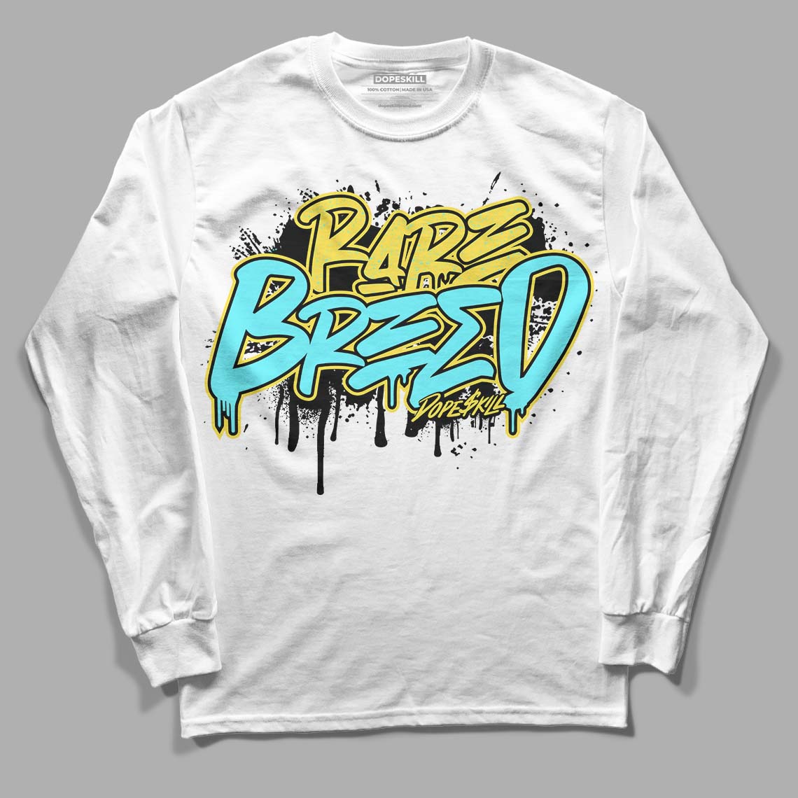 Aqua 5s DopeSkill Long Sleeve T-Shirt Rare Breed Graphic - White