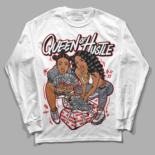 Fire Red 9s DopeSkill Long Sleeve T-Shirt Queen Of Hustle Graphic - White 