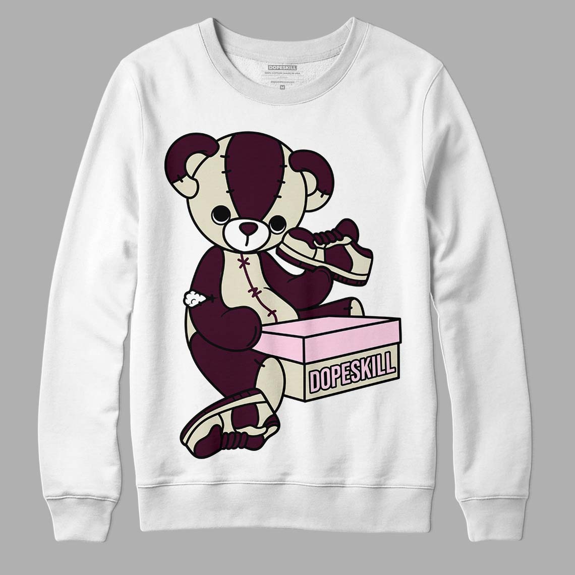 Dunk Low Night Maroon and Medium Soft Pink DopeSkill Sweatshirt Sneakerhead BEAR Graphic Streetwear - White 