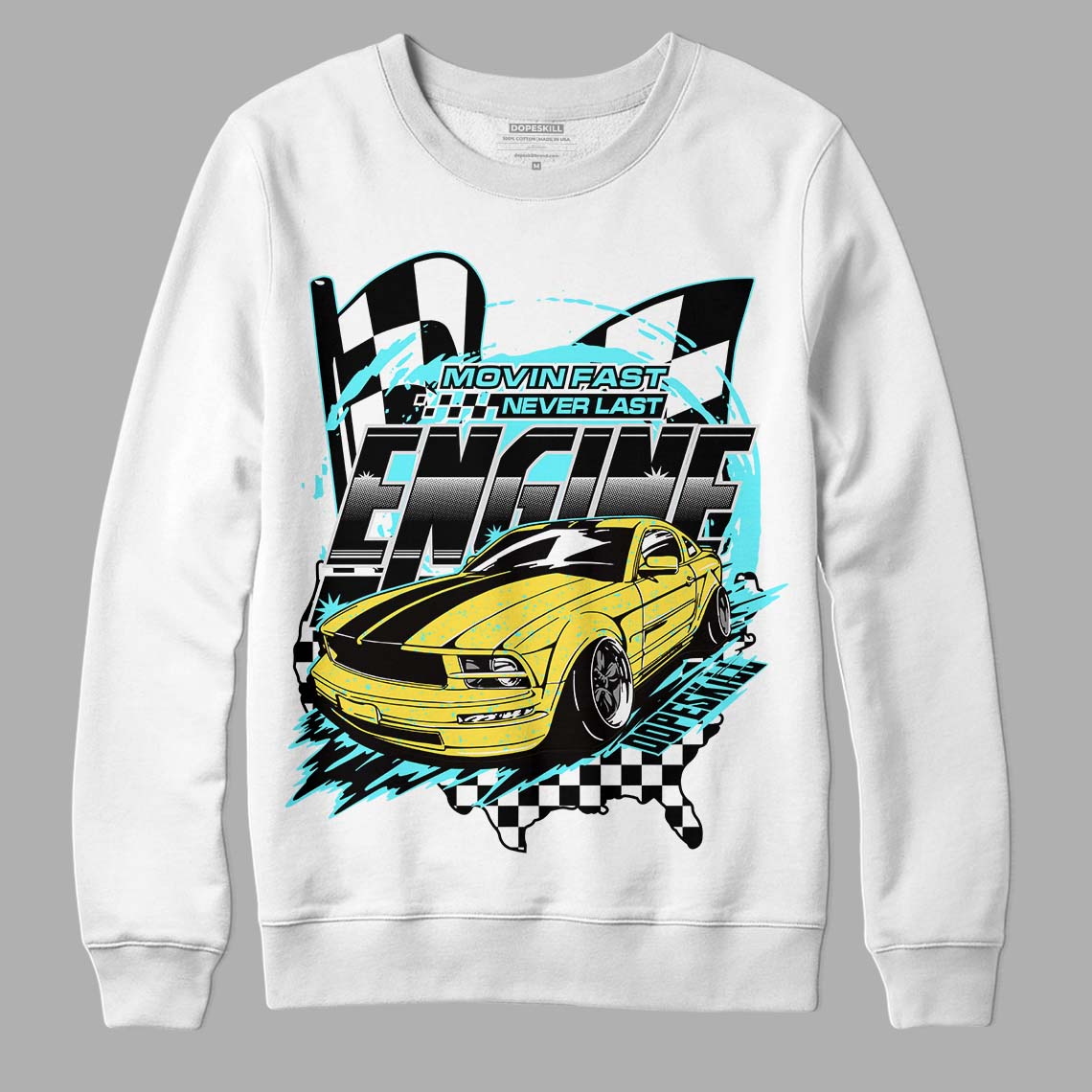 Aqua 5s DopeSkill Sweatshirt ENGINE Tshirt Graphic - White