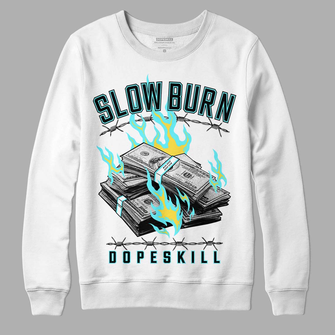 Aqua 5s DopeSkill Sweatshirt Slow Burn Graphic - White 