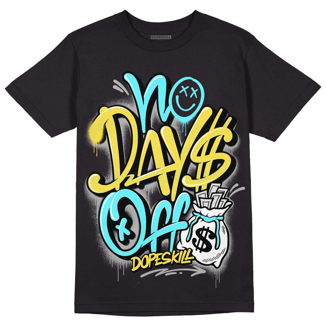 Jordan 5 Aqua DopeSkill T-Shirt No Days Off Graphic Streetwear - Black 