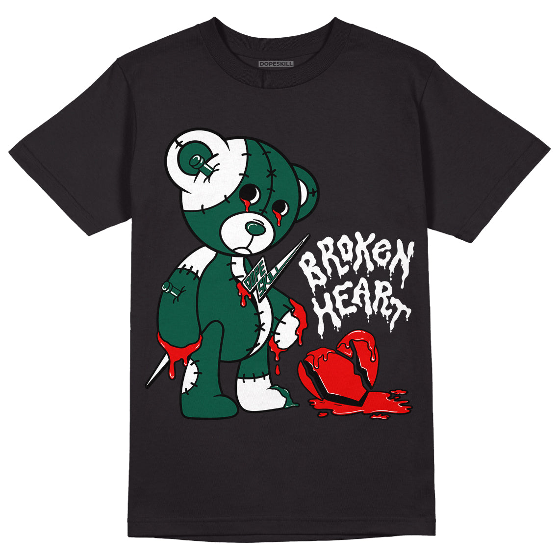 Lottery Pack Malachite Green Dunk Low DopeSkill T-Shirt Broken Heart Graphic - Black