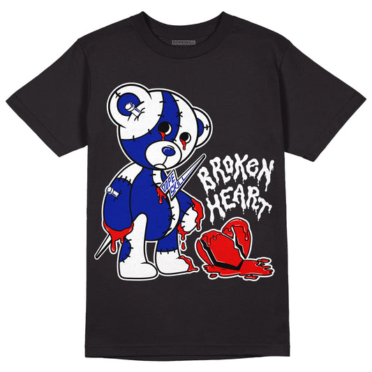 Racer Blue White Dunk Low DopeSkill T-Shirt Broken Heart Graphic - Black