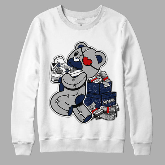 Midnight Navy 4s DopeSkill Sweatshirt Bear Steals Sneaker Graphic - White
