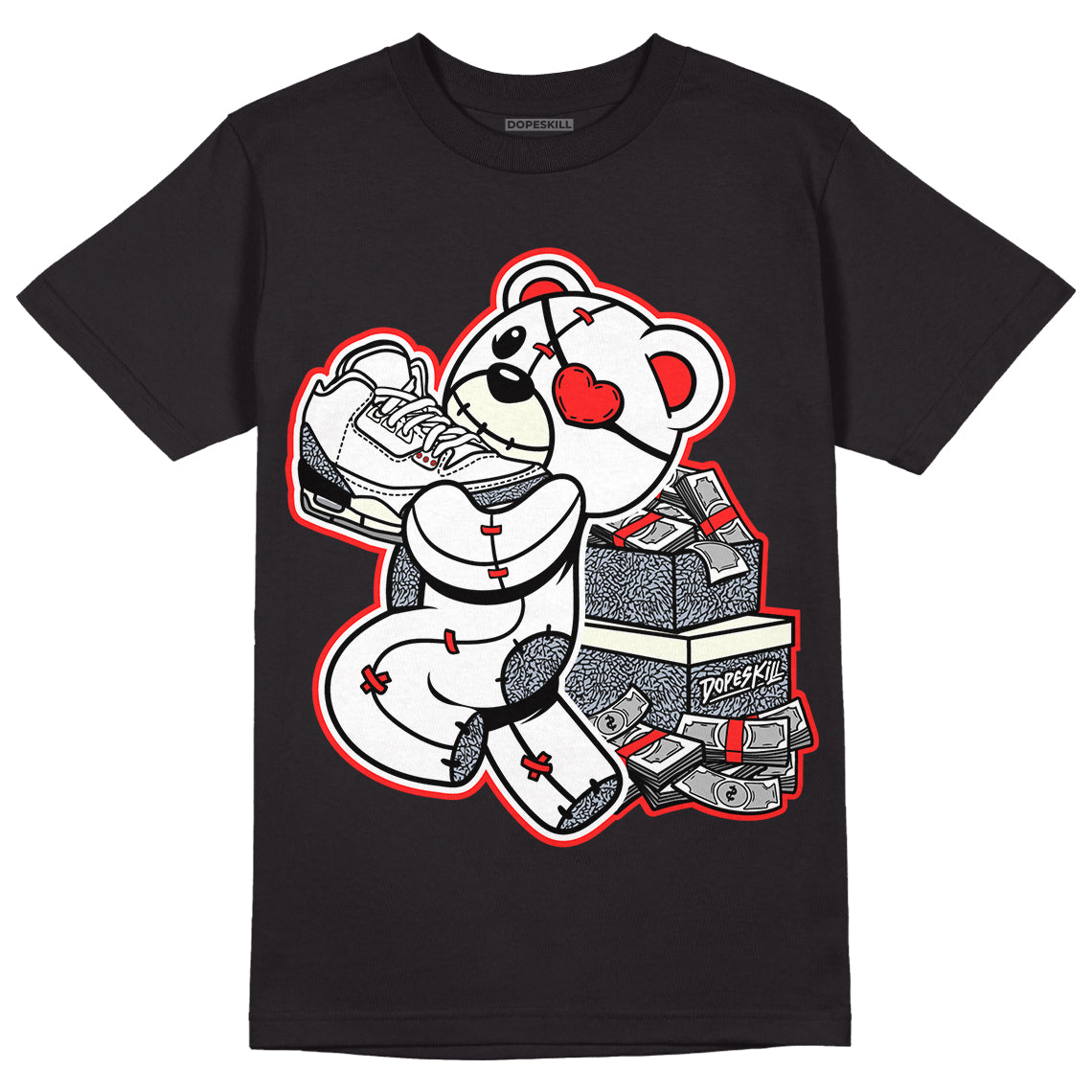 Jordan 3 Retro White Cement Reimagined DopeSkill T-Shirt Bear Steals Sneaker Graphic Streetwear - Black