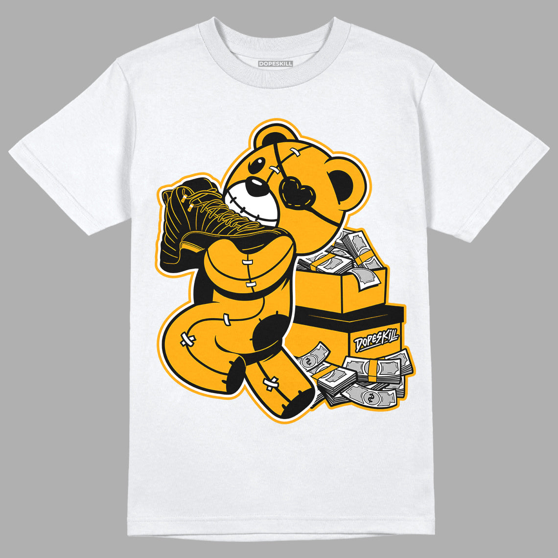 Black Taxi 12s DopeSkill T-Shirt Bear Steals Sneaker Graphic - White 