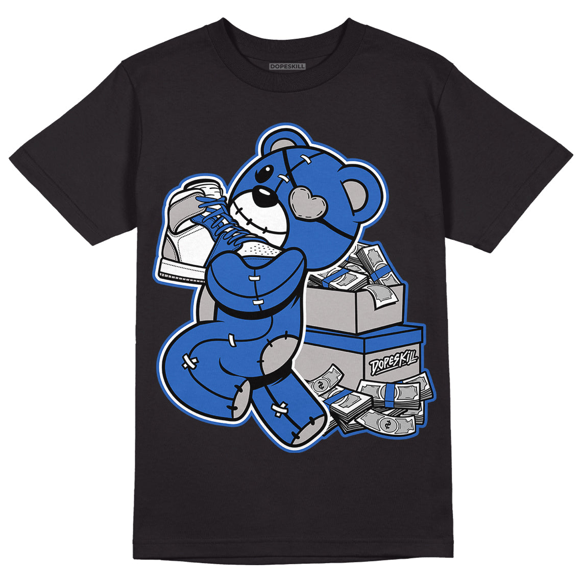 True Blue 1s DopeSkill T-Shirt Bear Steals Sneaker Graphic - Black