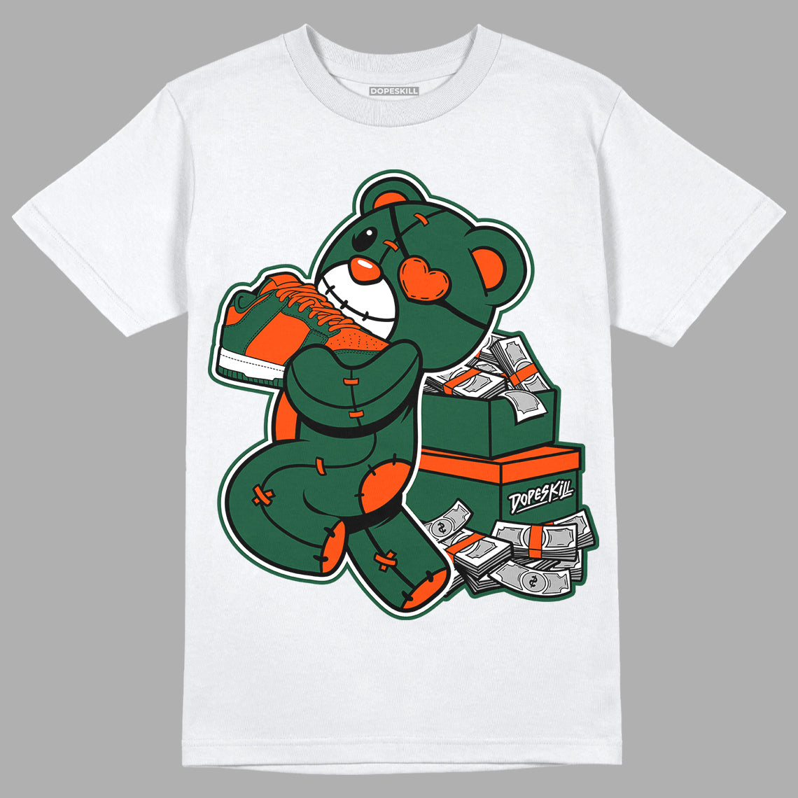 Dunk Low Team Dark Green Orange DopeSkill T-Shirt Bear Steals Sneaker Graphic - White