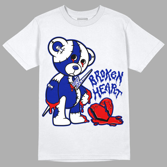 Racer Blue White Dunk Low DopeSkill T-Shirt Broken Heart Graphic - White 