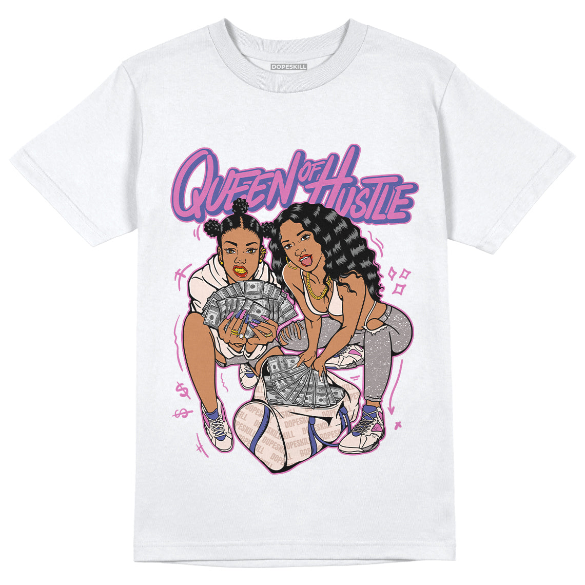 Jordan 7 SE Sapphire DopeSkill T-Shirt Queen Of Hustle Graphic - White 