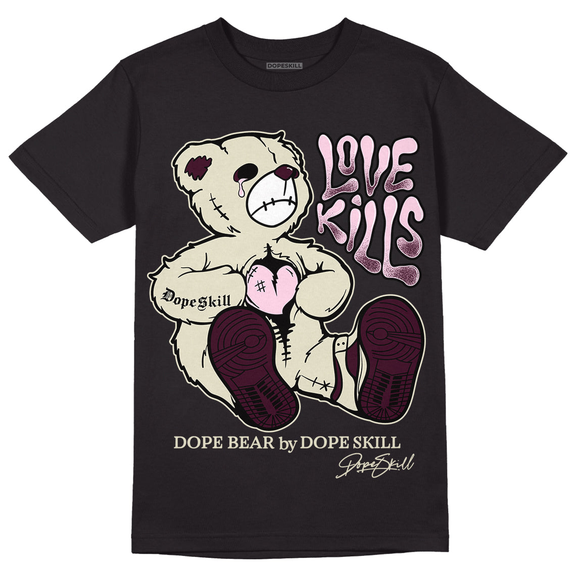 Dunk Low Night Maroon and Medium Soft Pink DopeSkill T-Shirt Love Kills Graphic Streetwear  - Black