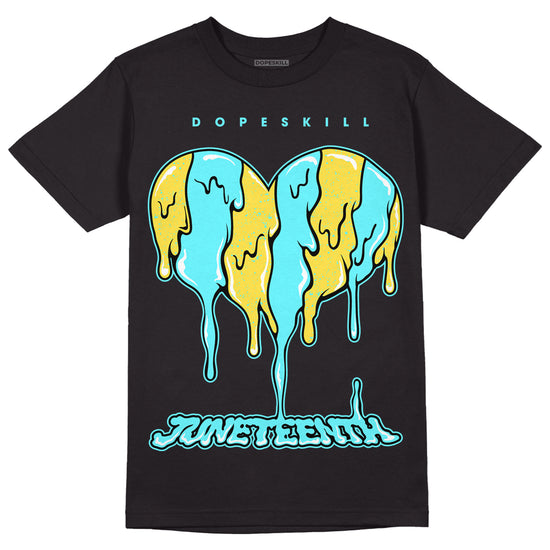 Aqua 5s DopeSkill T-Shirt Juneteenth Heart Graphic - Black