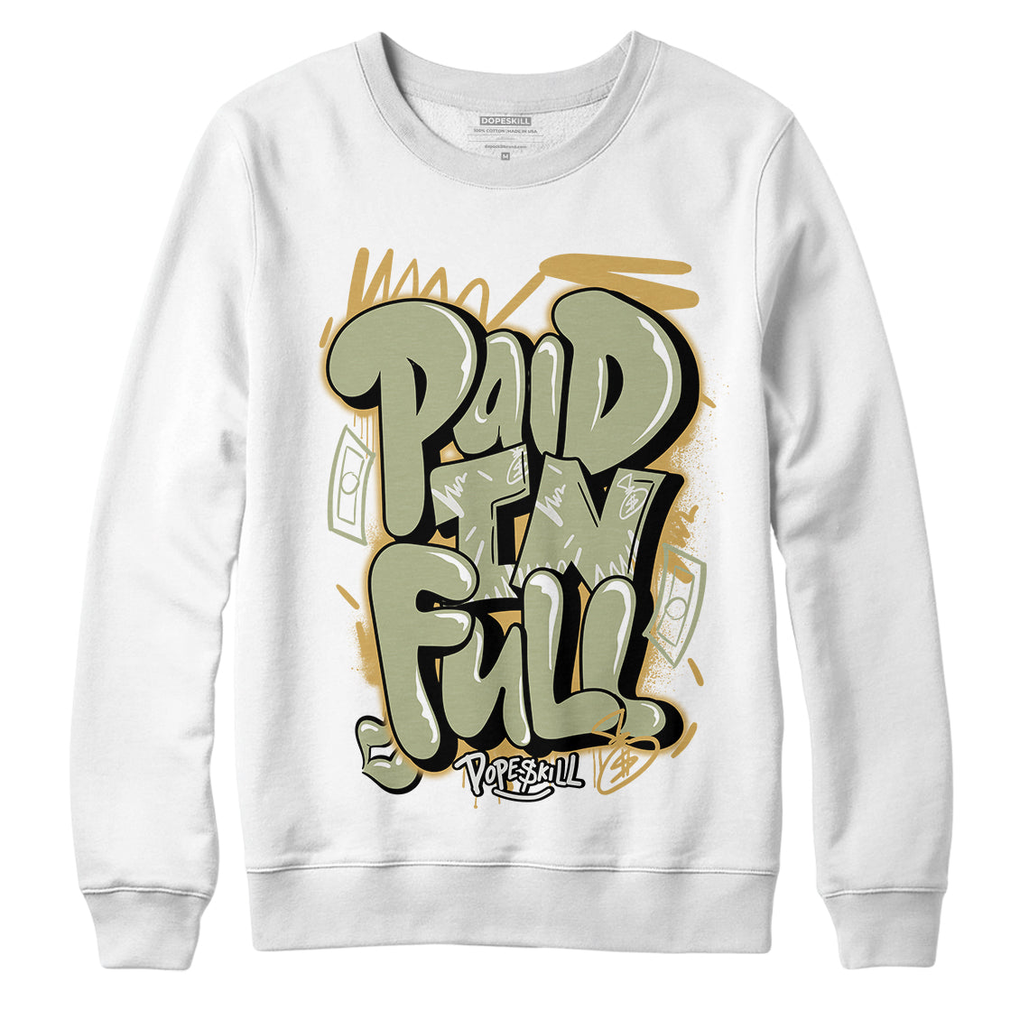 Jordan 5 Jade Horizon DopeSkill Sweatshirt New Paid In Full Graphic - White 