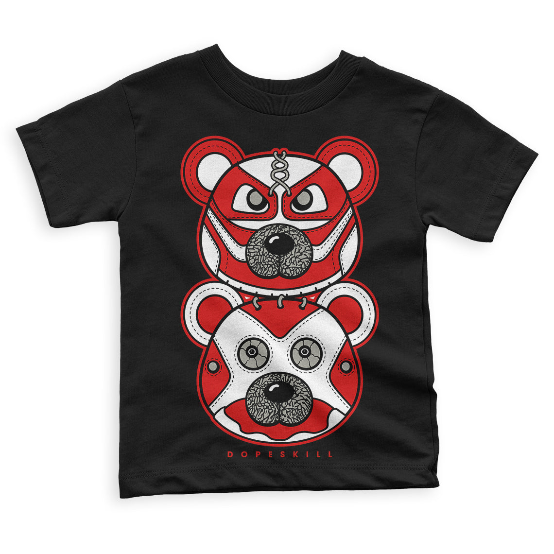 Fire Red 3s DopeSkill Toddler Kids T-shirt Leather Bear Graphic - Black