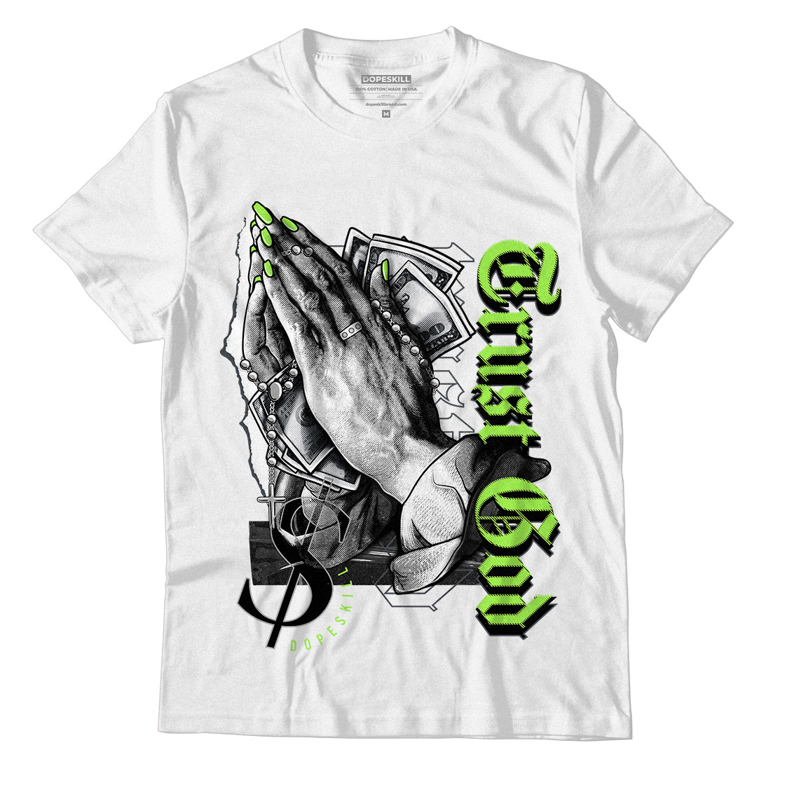 Jordan 5 Green Bean DopeSkill T-Shirt Trust God Graphic - White 