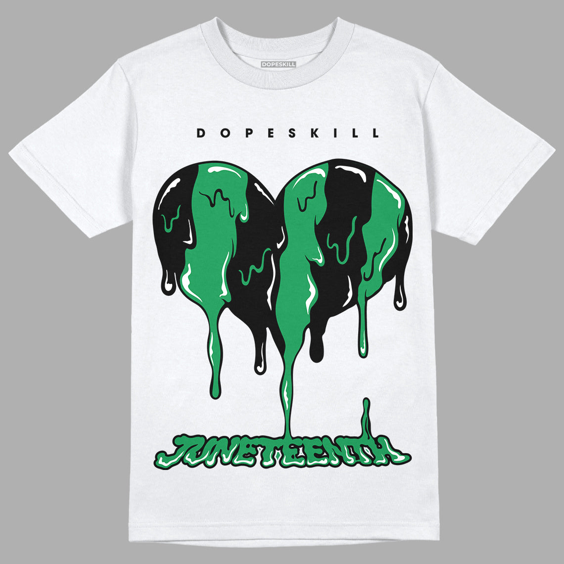 Jordan 1 Low Lucky Green DopeSkill T-Shirt Juneteenth Heart Graphic Streetwear - White