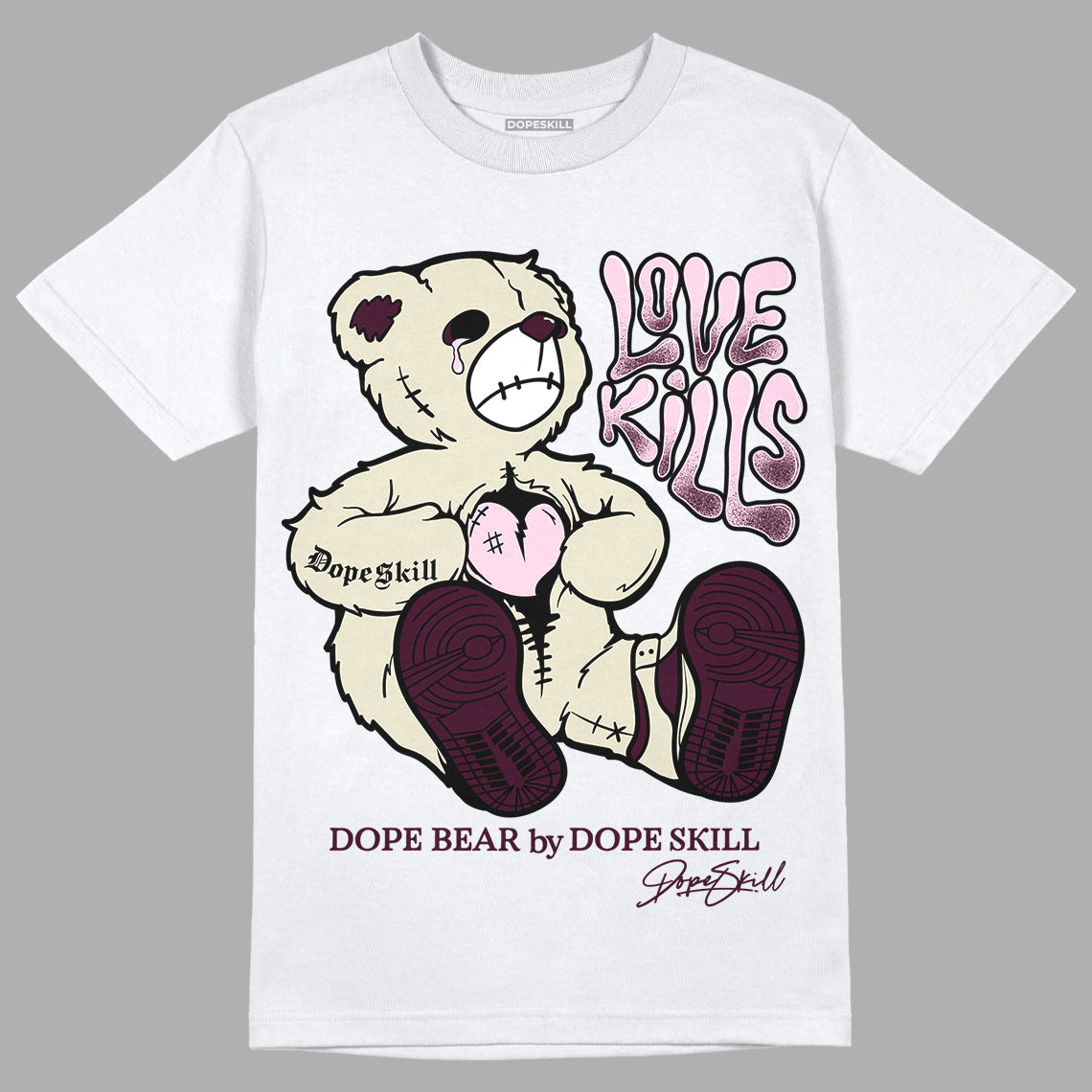 Dunk Low Night Maroon and Medium Soft Pink DopeSkill T-Shirt Love Kills Graphic Streetwear  - White 