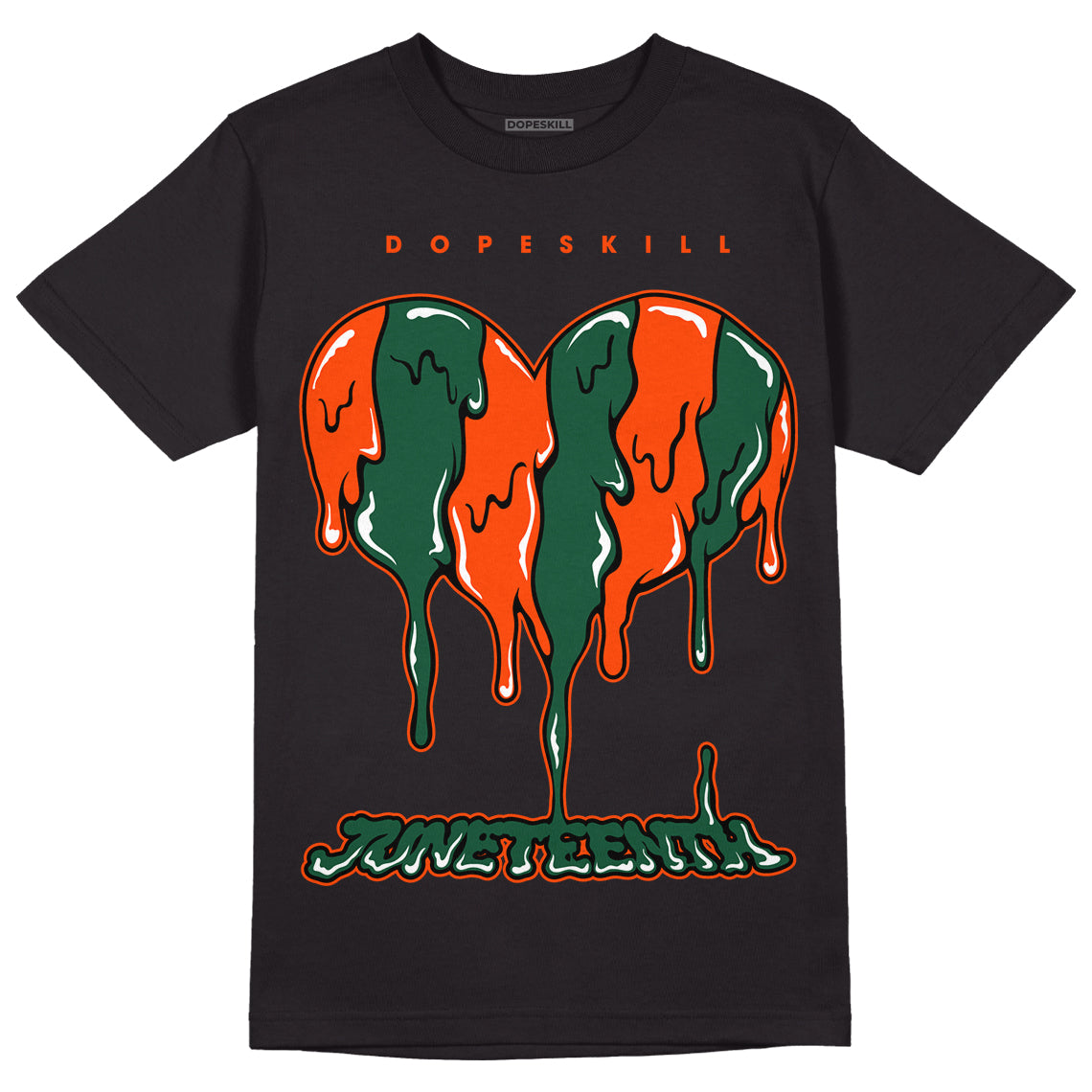 Dunk Low Team Dark Green Orange DopeSkill T-Shirt Juneteenth Heart Graphic - Black