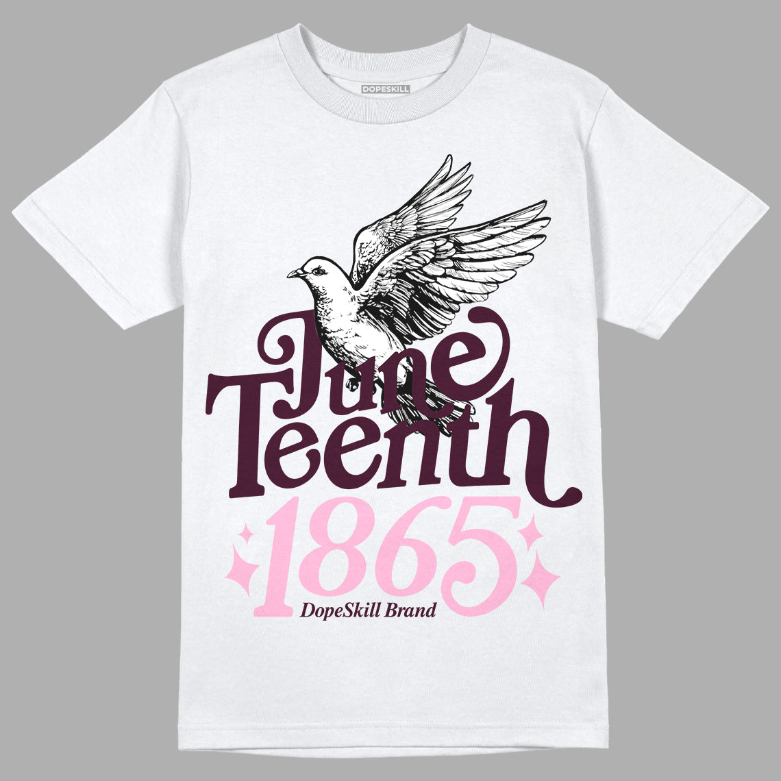 Dunk Low Night Maroon and Medium Soft Pink DopeSkill T-Shirt Juneteenth 1865 Graphic Streetwear - White 