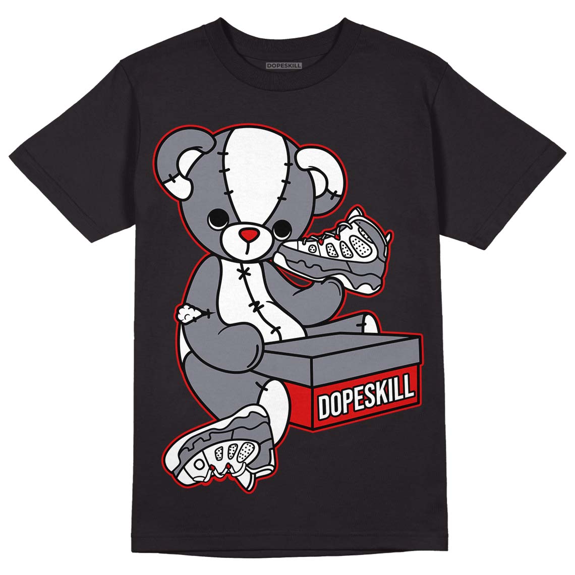 Fire Red 9s DopeSkill T-Shirt Sneakerhead BEAR Graphic - Black